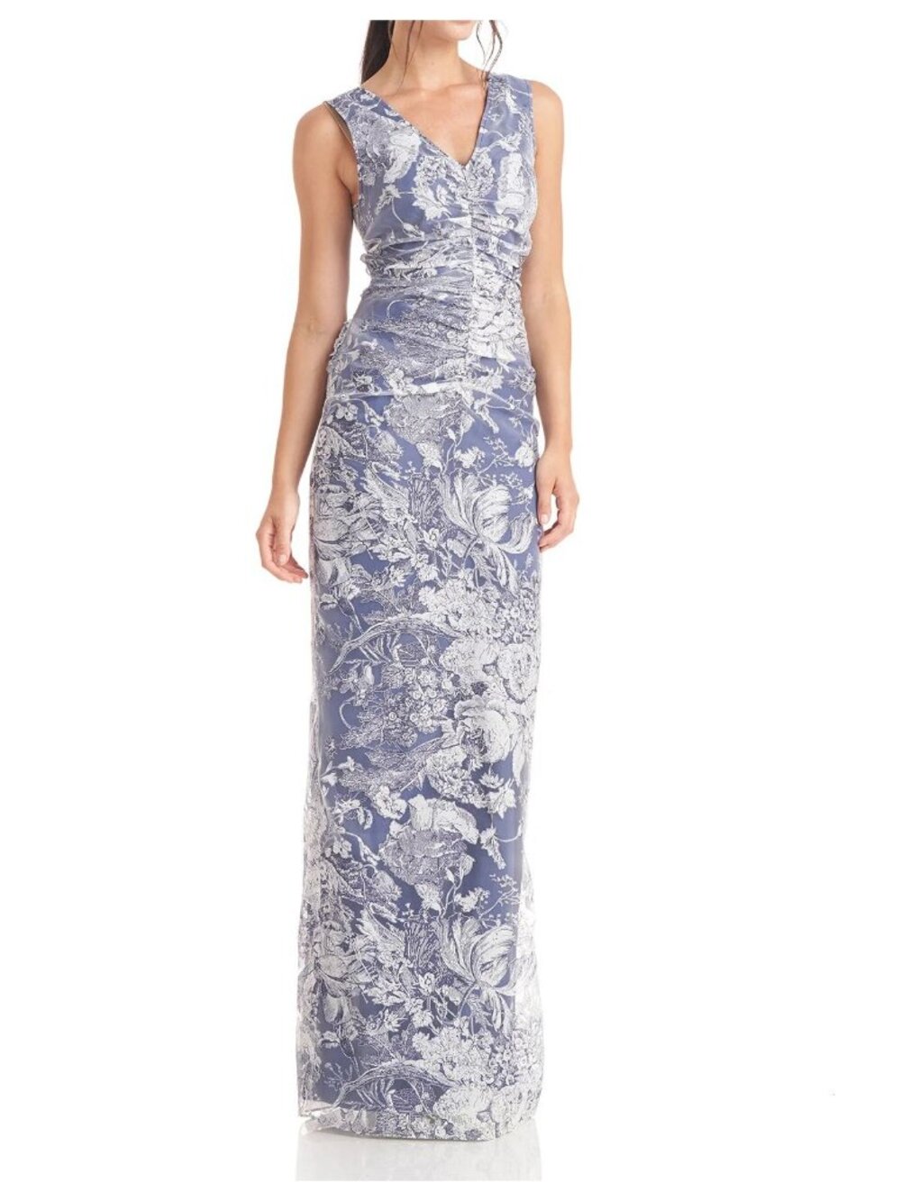🆕JS COLLECTIONS Maddison Column Shirred Gown Dress Blue 6 - Picture 4 of 16